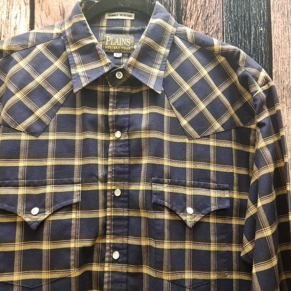 Plains Western Wear VTG Blue Plaid Long Sleeve